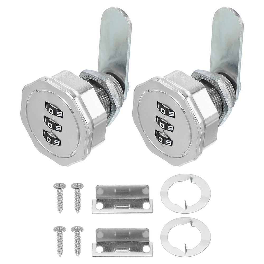 2Pcs 1-3/16" Combination Cabinet Cam Lock Cylinder Password Coded Lock Silver