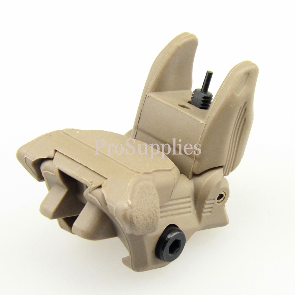 TAN Polymer Flip Up Folding Auto Deploy Front & Rear BUIS Back Up Sight Set