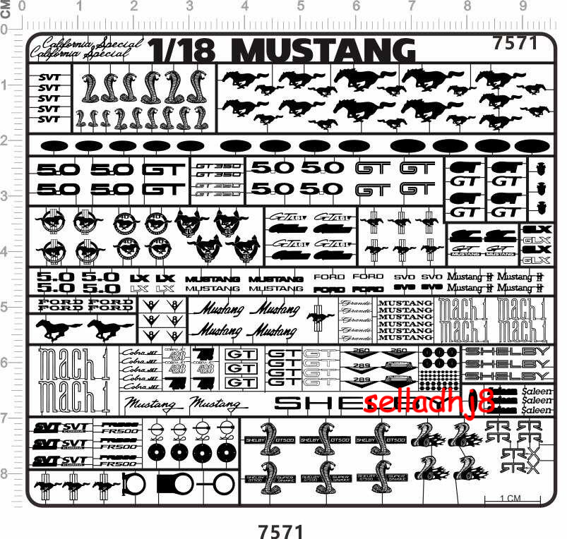 1/18 Mustang for Model Kits Silver Chrome Metal Decals 7571