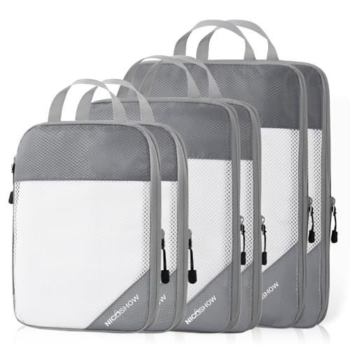 6 Set Compression Packing Cubes for Travel - Compressible, 6 pcs Grey