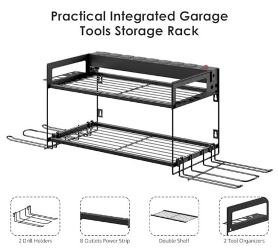 Garage Tools Storage with Charging Station. Power Tool Battery Small 2 Layer