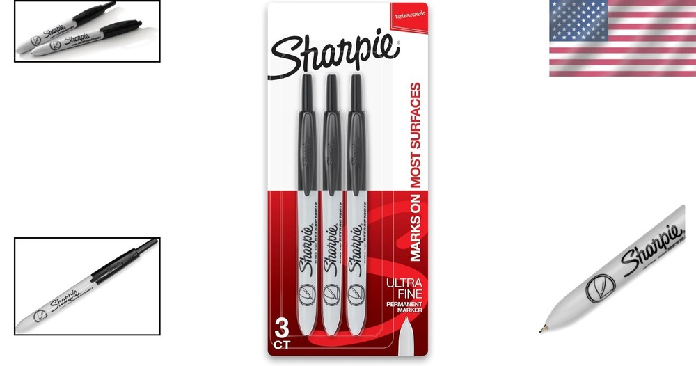 Sharpie Retractable Permanent Markers, Ultra Fine Point, Black, 3 Count