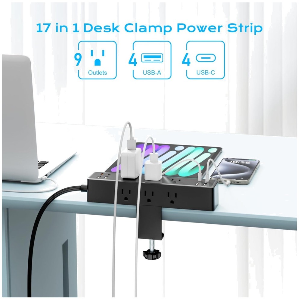 Tabletop Edge Mount Power Strip USB Charging Station