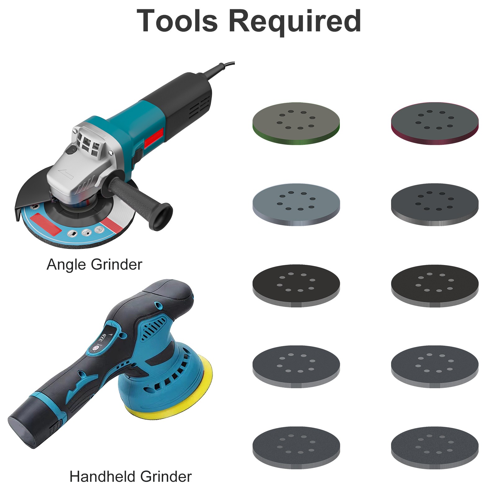 100PCS 5 Inch 8 Hole Sanding Disc Set 180-3000 Grit Hook Loop Wet Dry Sandpaper