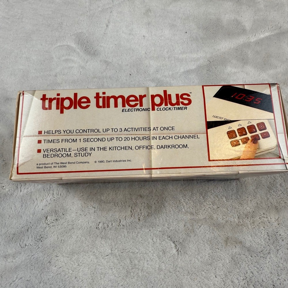 West Bend Triple Timer Plus Vintage 1980 Electronic Clock Timer No 40001 Cream