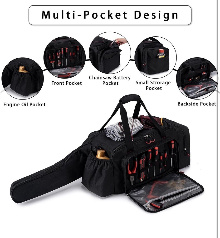 Chainsaw Case, Durable Chainsaw Bag with Removable Spill-proof & Wipe
