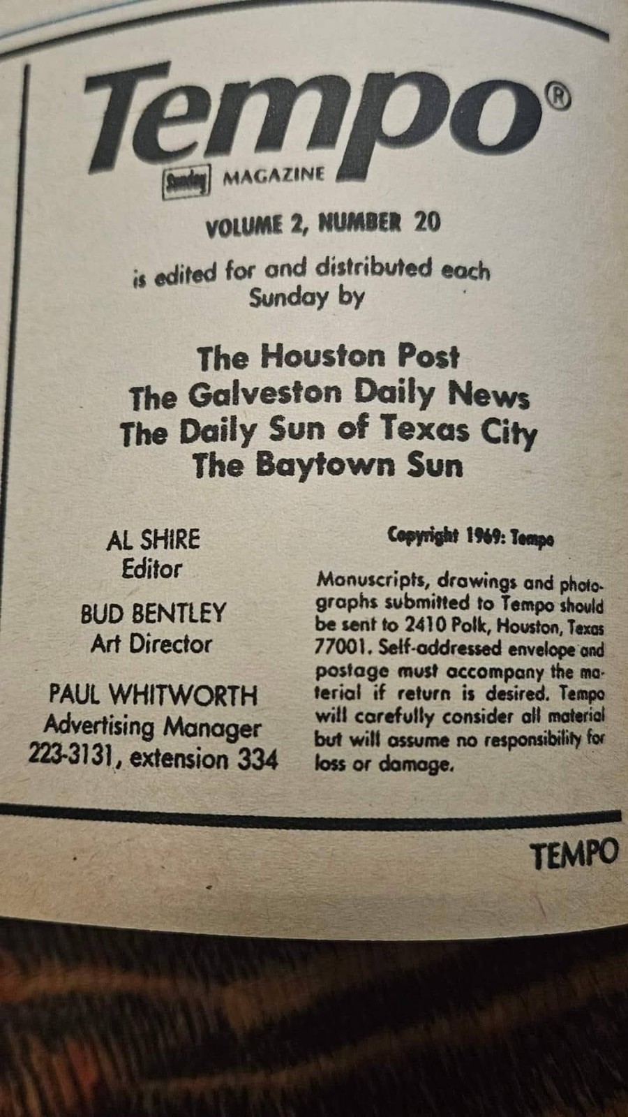 Rare 1969 Judge Roy Hofheinz Astrodome Tempo Magazine Houston Astros Astroworld