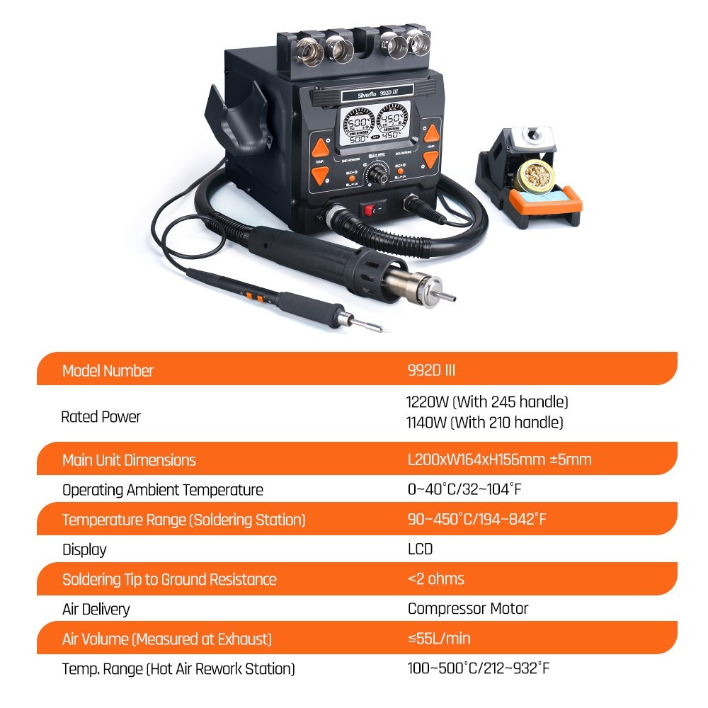 992D-III Soldering Station Hot Air Desoldering Rework Station C210/C245