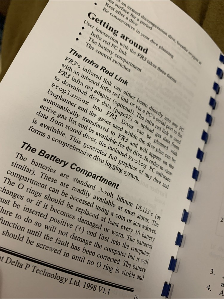 VR3 Scuba Decompression Computer Multi gas Multimode Operators Manual V1.1