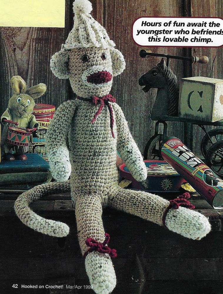 SOCKS THE MONKEY STUFF ANIMAL TOY DIGEST SIZE CROCHET PATTERN INSTRUCTIONS