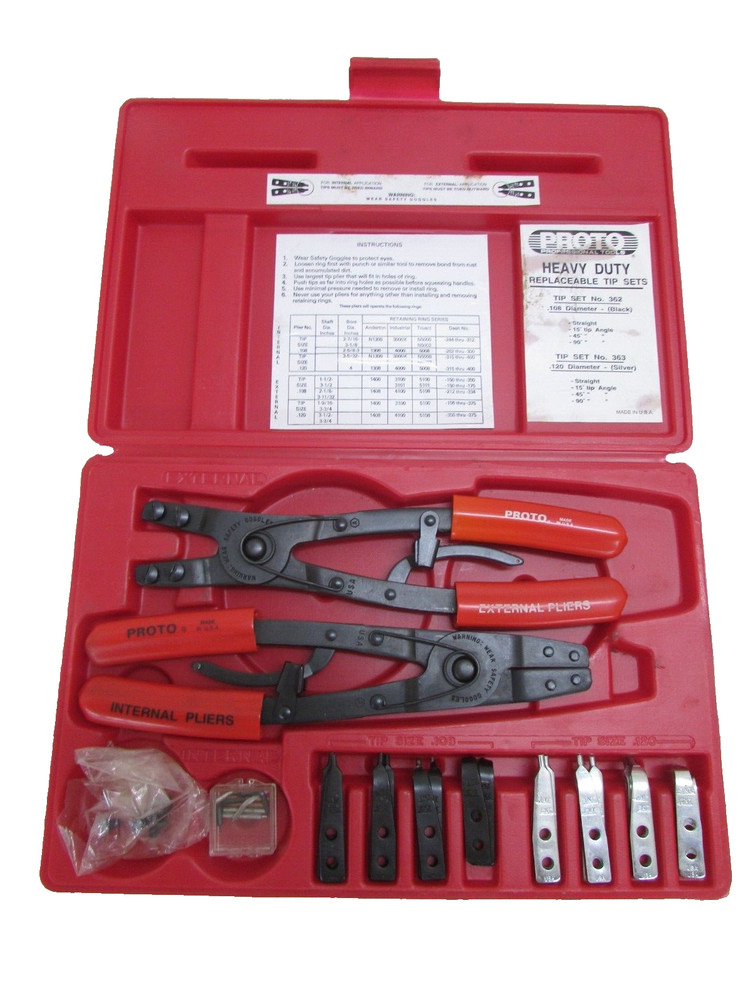 NICE! PROTO TOOLS HEAVY DUTY REPLACEABLE TIP RETAINING RING PLIER SET, No. 361