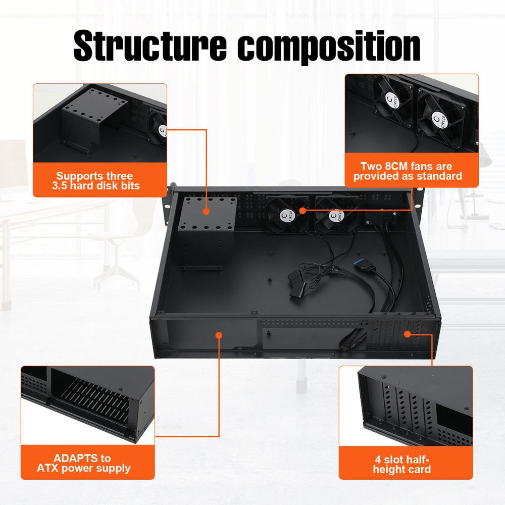 2U Server Chassis Rackmount Case Supports Mini ITX and Micro ATX Mainboards