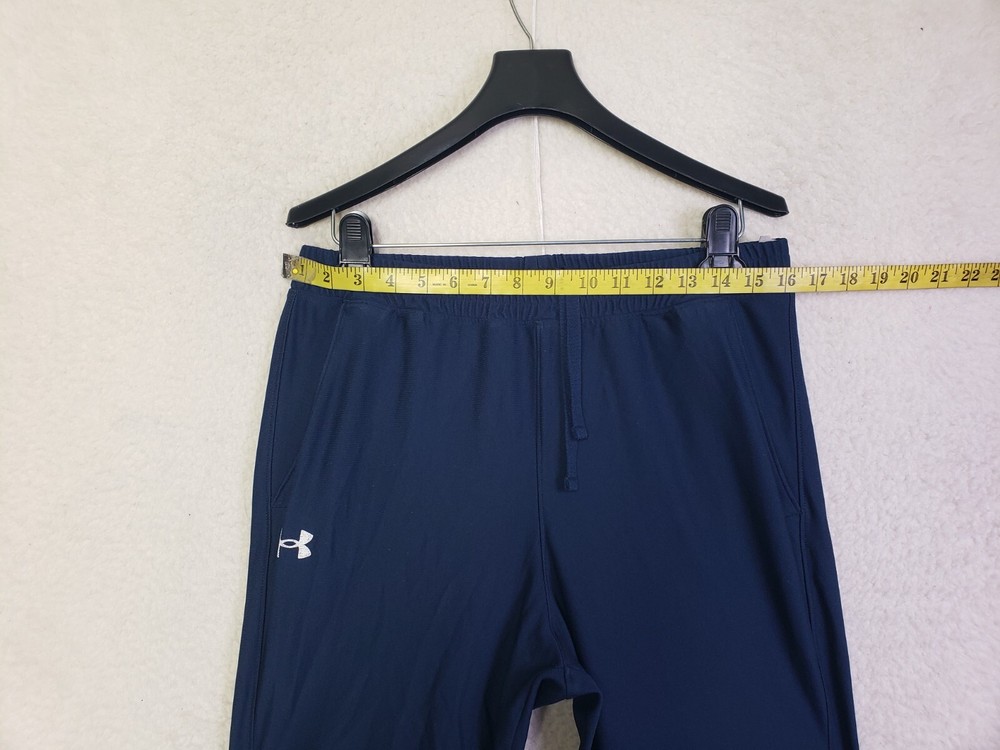 Under Armour Men Pants Large Blue 100% Polyester Drawstring Ankle Zip Activewear