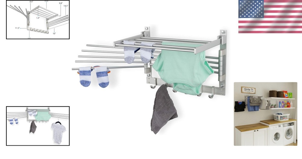 Elegant 17" Wall-Mounted Laundry Drying Rack in Silver - Durable & Space-Saving