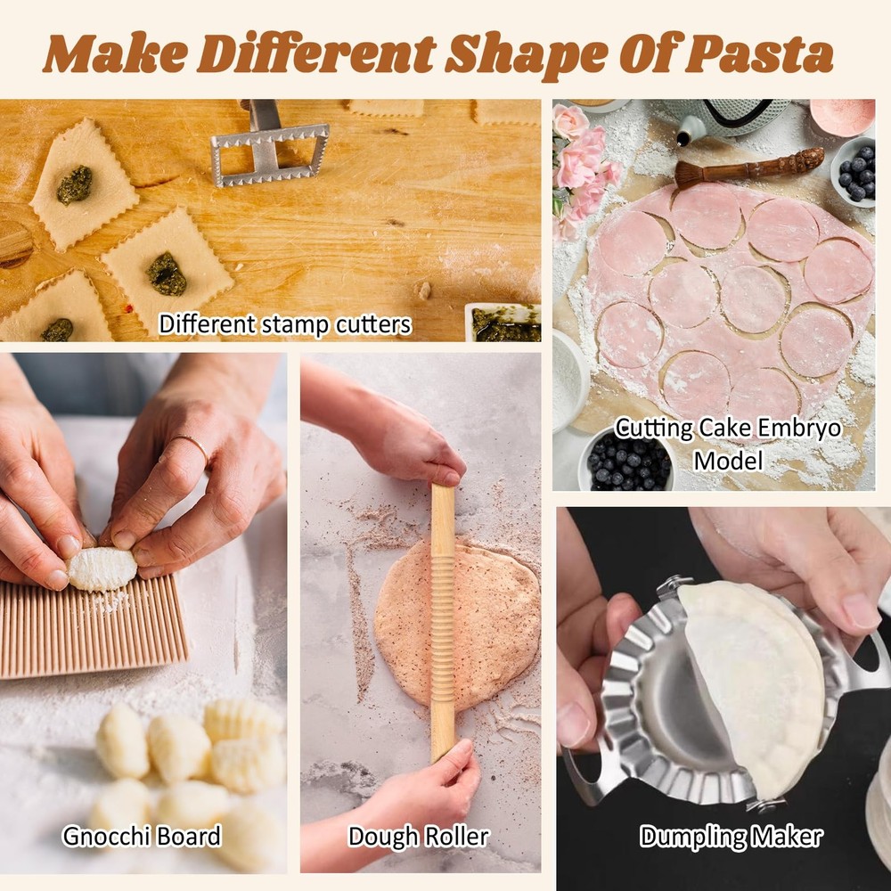 10 Pcs Pasta Making Tools Kit, Wooden Threaded Rolling Pin, Rolling Pin With ...
