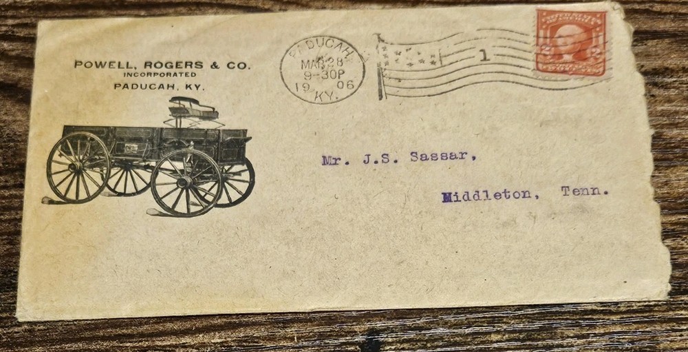 1906 Paducah Powell Rogers & Co Wagon Ad Cover Envelope Stamp