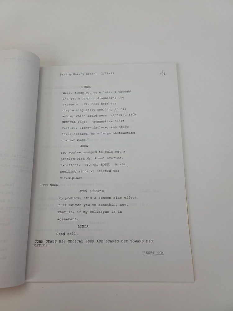 BECKER / Eric Cohen 1999 TV Script, Ted Danson "Saving Harvey Cohen"