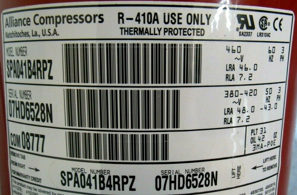 NEW ALLIANCE ZP41K3ETFD806 COMPRESSOR