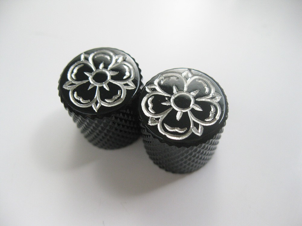 Hand engraved 2pcs plum blossom pattern electric guitar black metal knobs