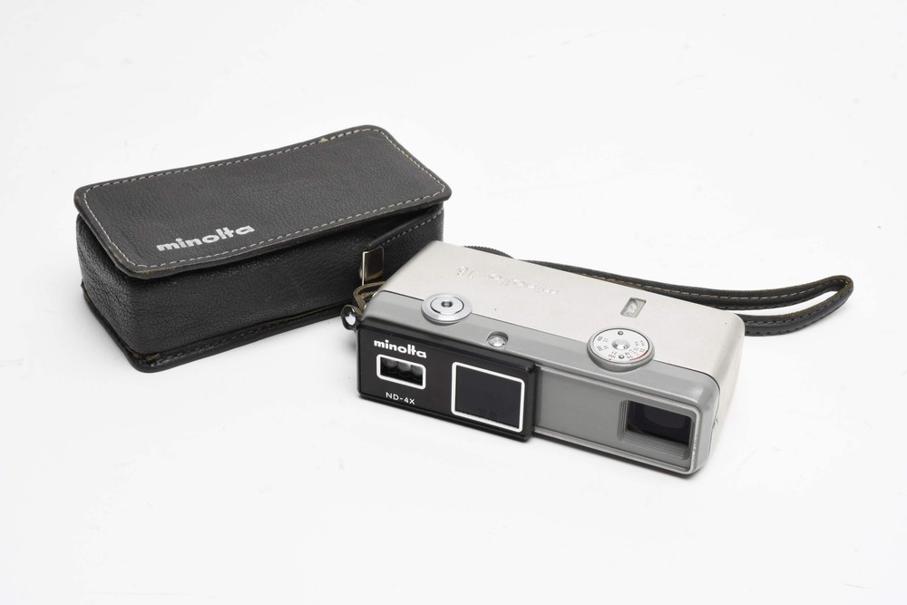 Minolta 16 E.E Subminiature camera, case, strap, Works! Clean (Silver)
