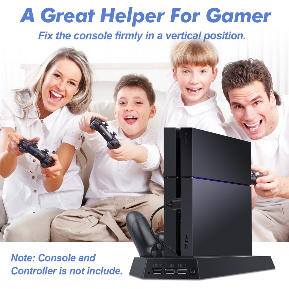 Vertical Stand Cooling Fan for Sony PS4 PlayStation 4 + Controller Charging Dock
