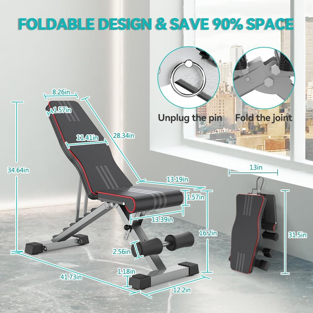 Adjustable/Foldable Weight Bench, 660LBS Home Gym Workout Bench Lifting Sit-Up E