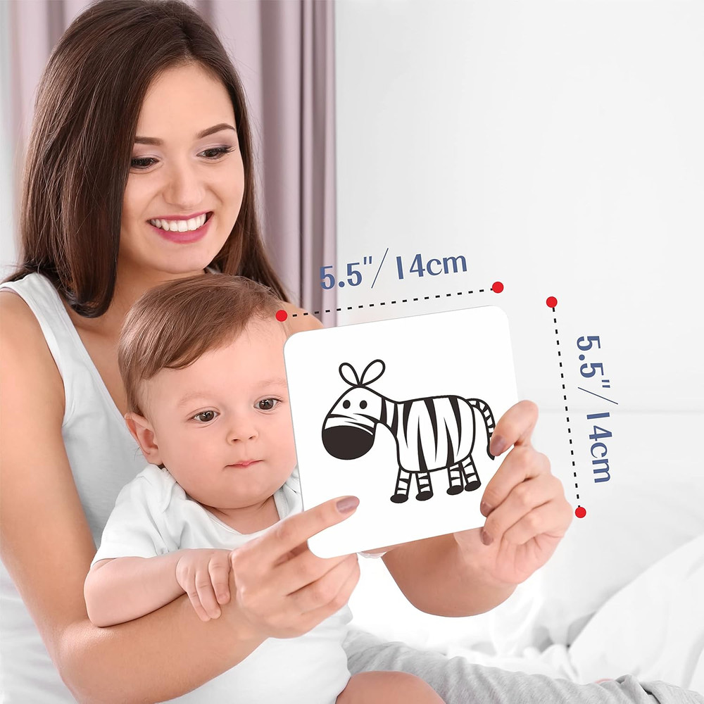 50 Pages Visual Stimulation Flashcards, 25 PCS Black and White Baby Visual Stimu