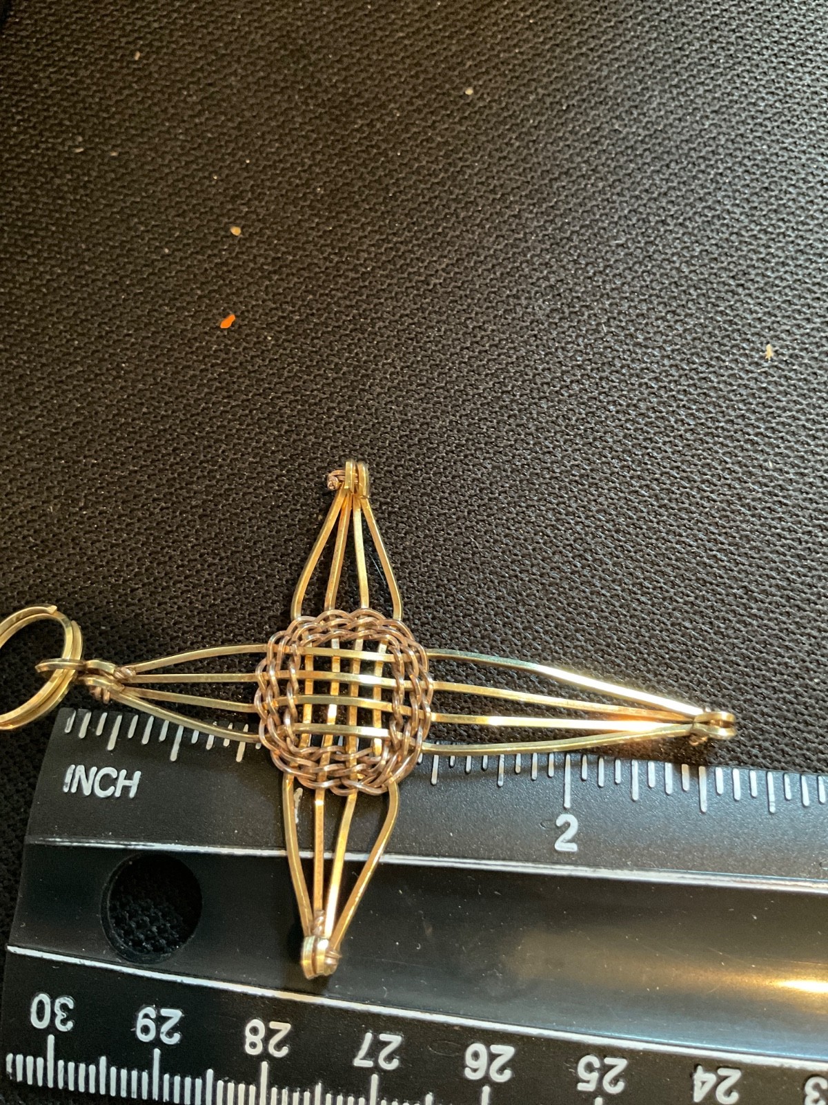 Handcrafted Gold Filled Wire Artisan Lg Cross & Unique Chain Mexico W/Paperwork