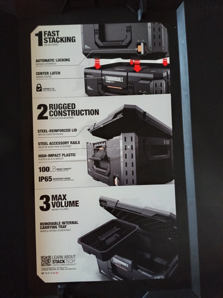 TOUGHBUILT StackTech Large Tool Box 100lb High-Impact Plastic Lockable