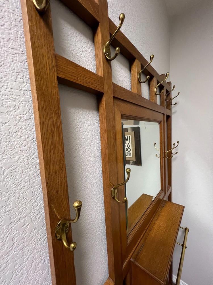 Antique Oak Coat Rack w/ mirror