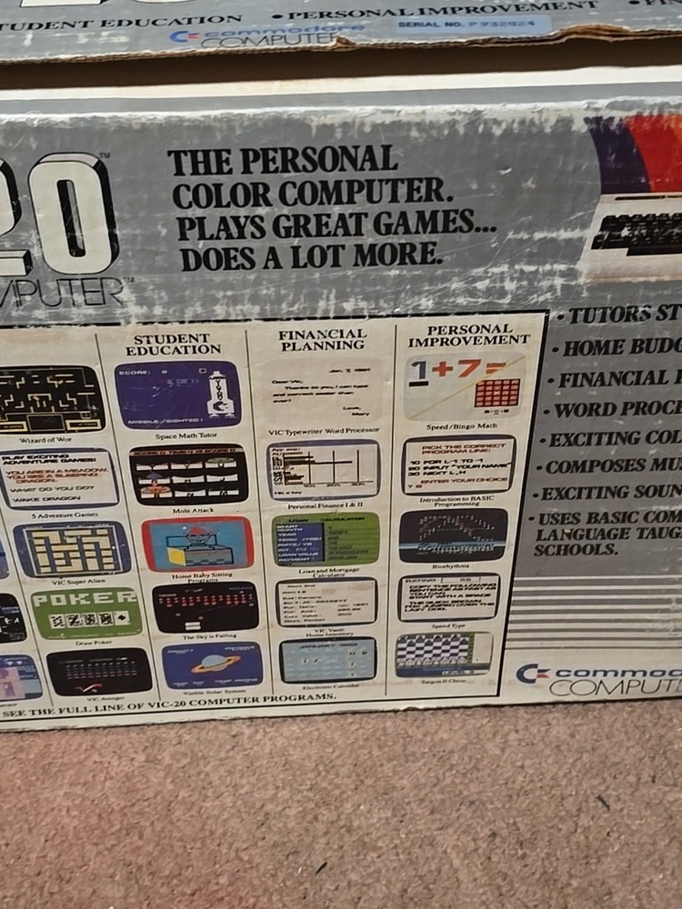 Commodore VIC-20 Computer W Original Box Manual Cables Schematic - Not Tested