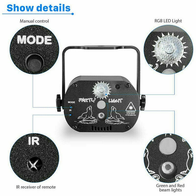 1024Pattern DJ Disco Stage Party Lights Laser Light RGB Strobe Projector &Remote