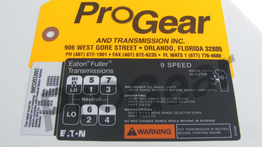 Fuller transmission 9 speed RT RTX shift pattern 20398 "H" pattern