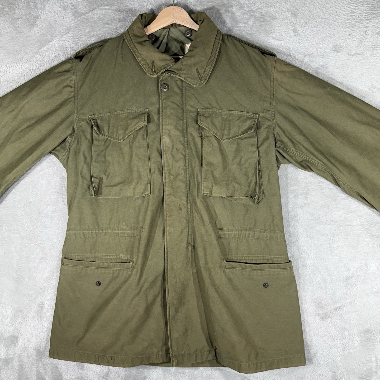 VTG US Military Jacket Mens Medium LONG Green OG-107 Cold Weather Field Coat 80s