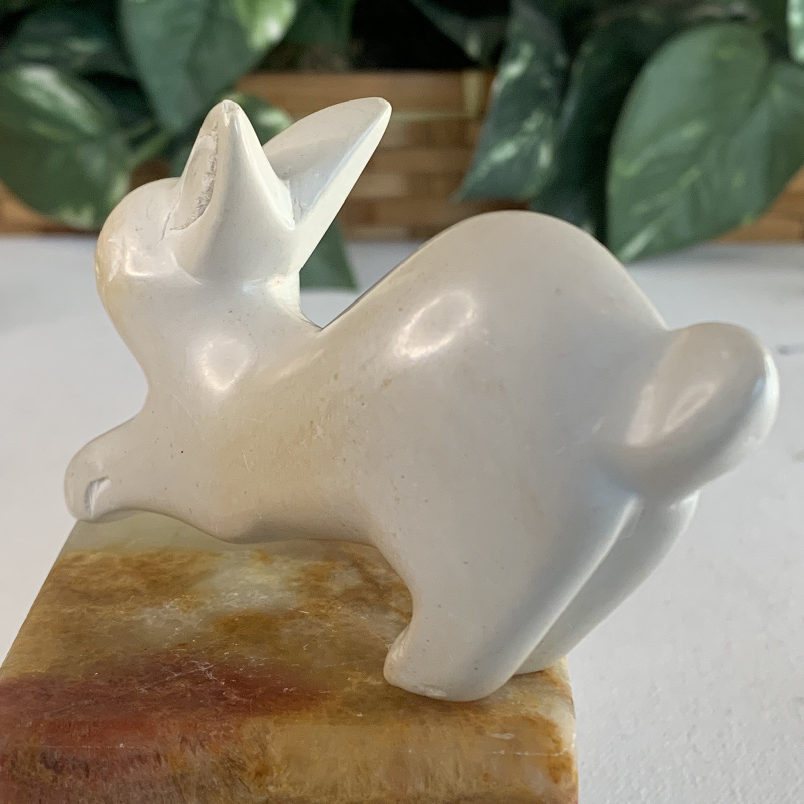 Large Soapstone Carved Rabbit Figurine Stone Bunny Carving Animal Figure 4.2”