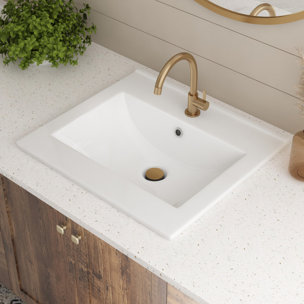 20"x18" White Drop-In Bathroom Sink Ceramic Rectangular with Single Faucet Hole