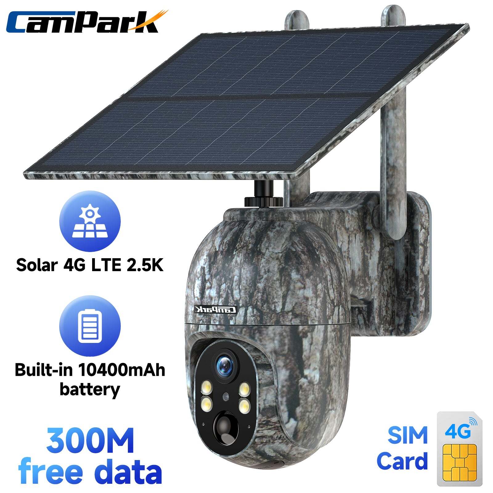 Campark Solar Powered 4G LTE Cellular 2K PTZ Trail Camera Hunting Cam + SIM Card