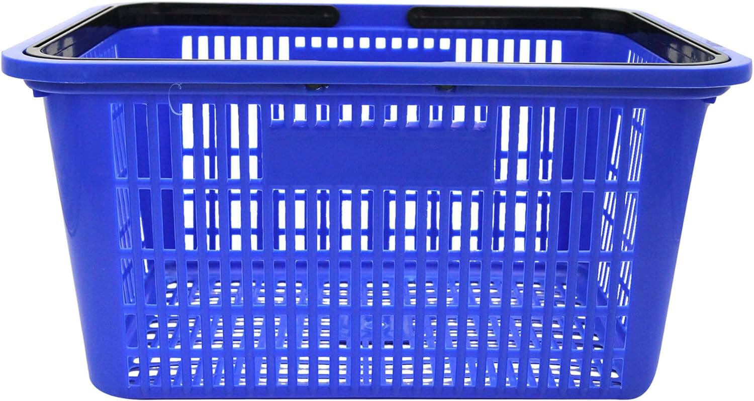 Blue Shopping Basket Plastic Retail Merchandise 12" x 17" Supermarket Handles