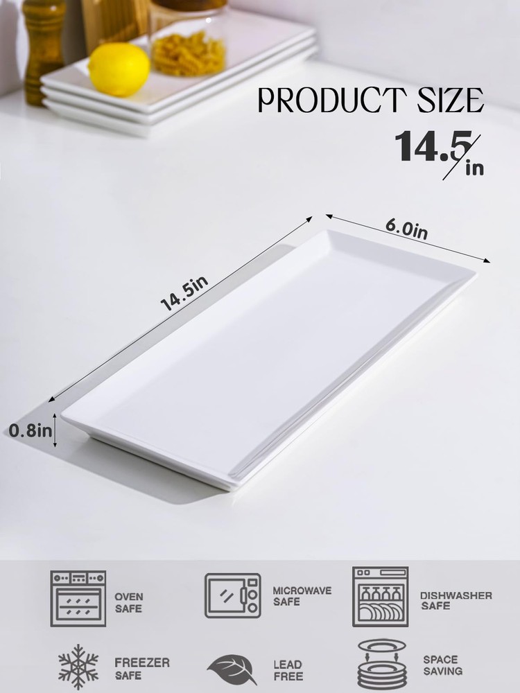 14.5 inch White Porcelain Serving Platters Large Rectangular Party Trays
