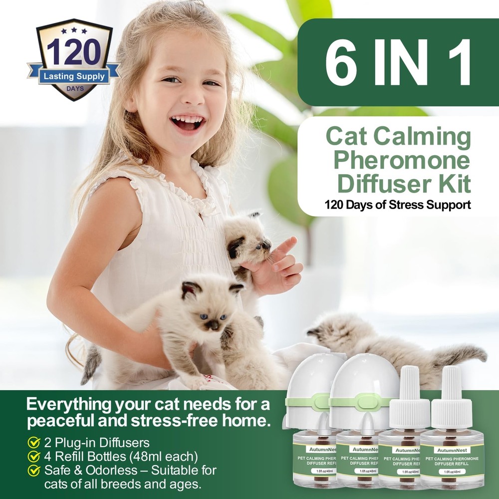 6-in-1 Cat Calming Pheromone Diffuser Kit, Cat Calming Diffuser for Anxiety R...