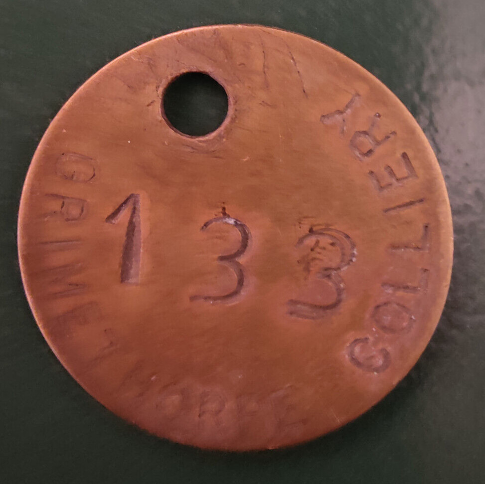 GRIMETHORPE Colliery Pit Check Tally - marked GRIMETHORPE COLLIERY 133