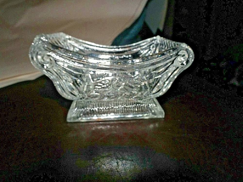 Vintage LG WRIGHT GLASS RECTANGULAR CHERRIES Salt Dip Cellar Cherry CLEAR