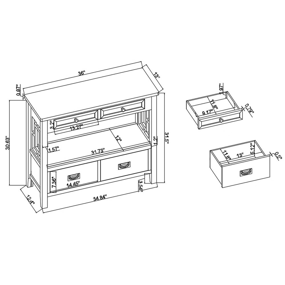 36'' Console Table Entry Sofa Table with 4 Drawers 1 Storage Shelf for Entryway