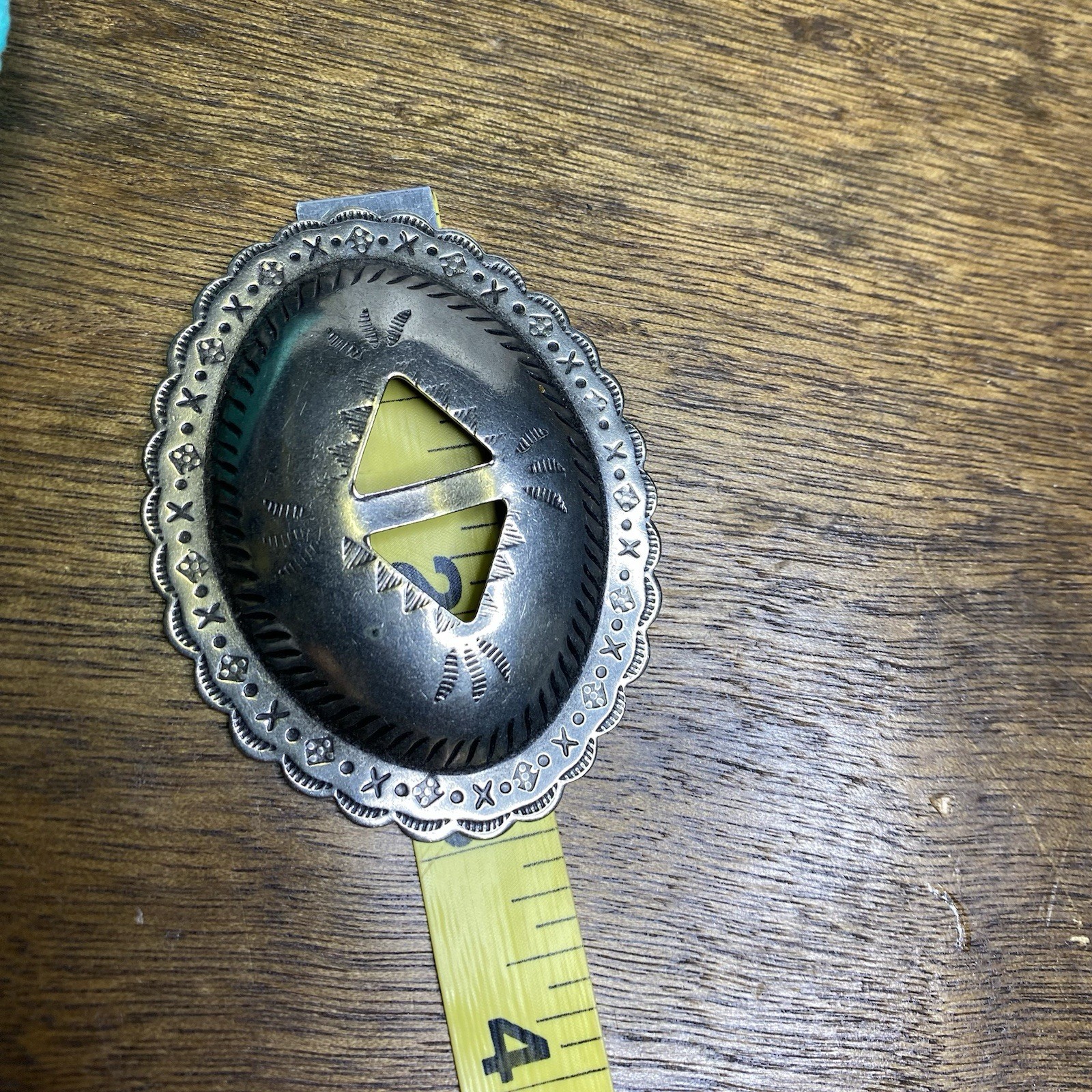 Concho Southwestern Antique Silver Engraved Oval Western Bolo Tie