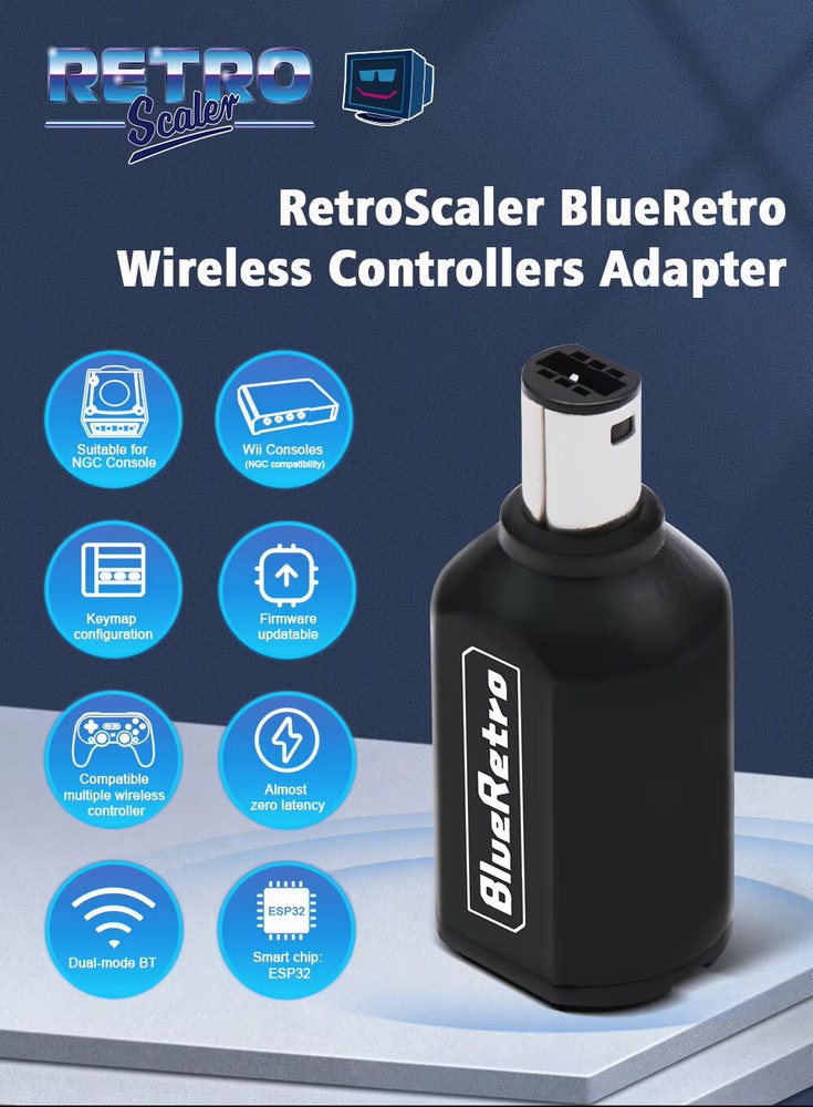 Wireless Bluetooth Receiver - Nintendo Gamecube - (Grey) Blue Retro