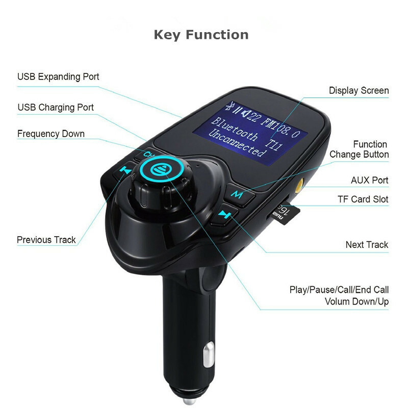 Bluetooth 5.0 Car Wireless FM Transmitter Adapter 2USB PD Charger AUX Hands-Free