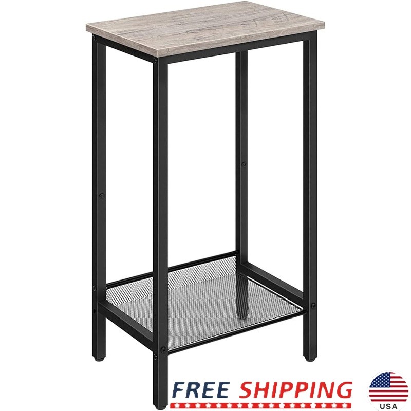 Tall Side Table Adjustable Height Rustic Industrial Nightstand Entryway Storage