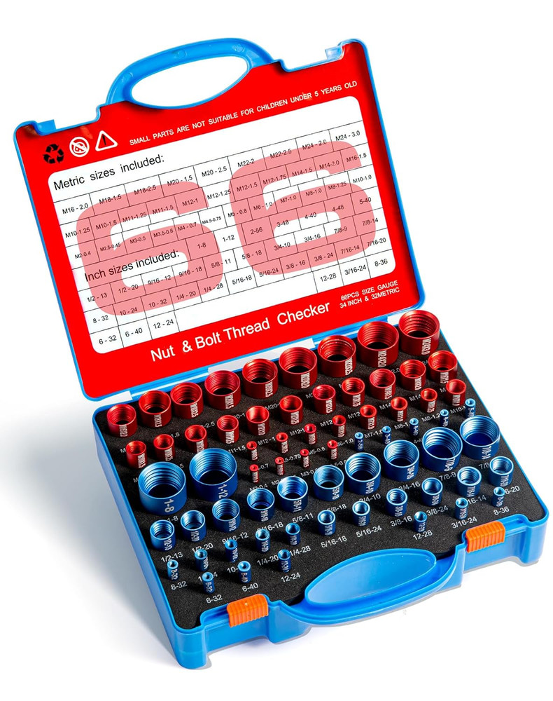 66 Nut and Bolt Thread Checker with Storage Box, Thread Checker Measuring Tool(3