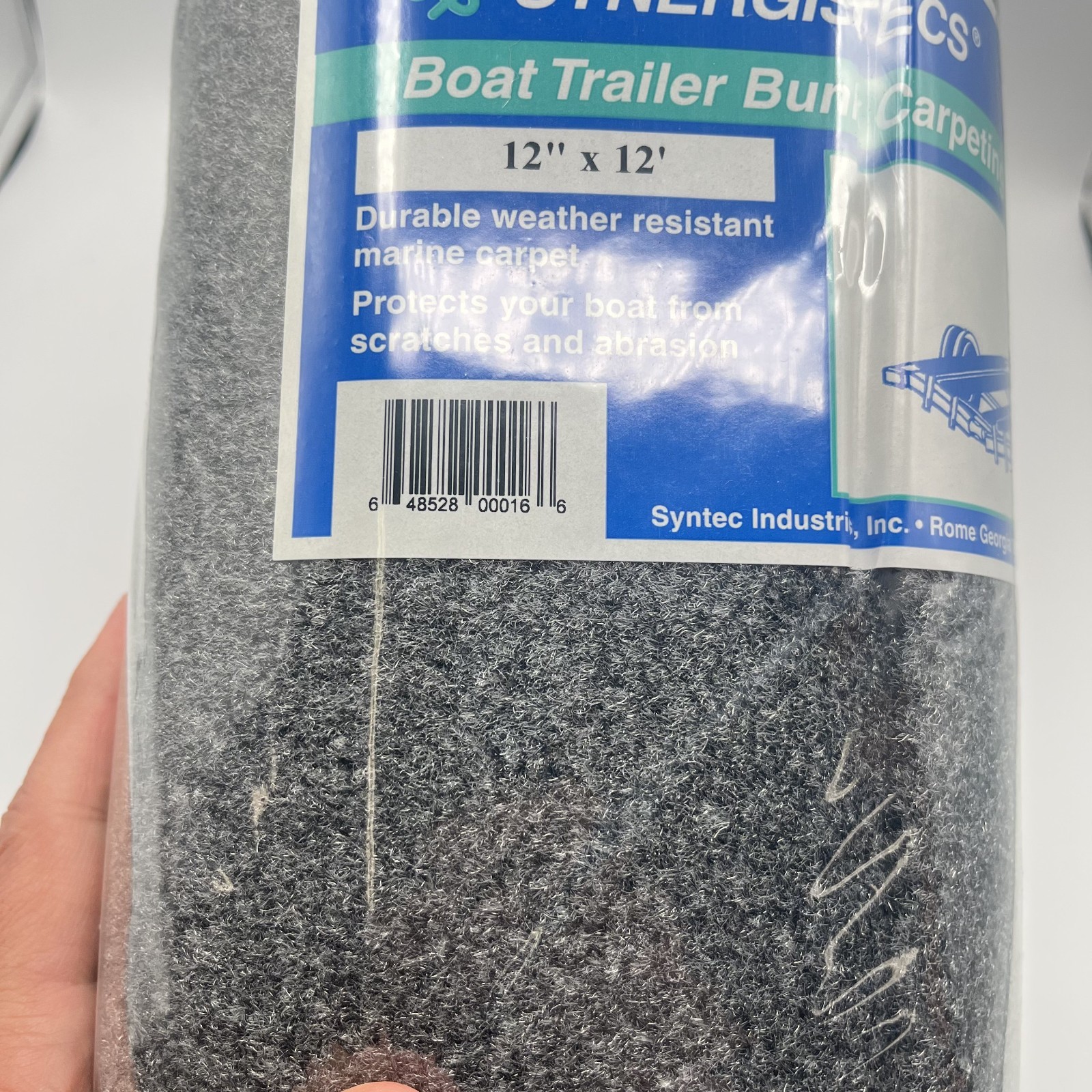 Syntec 12" x 12' Charcoal Trailer Bunk Carpeting for Boat Trailers - 16oz