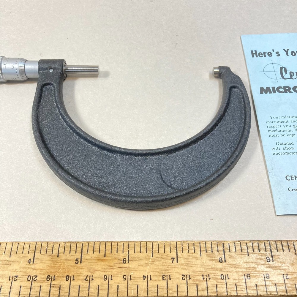 Central Tool 3"-4" Outside Micrometer Solid Frame Lock Nut Ratchet Stop w/ Box